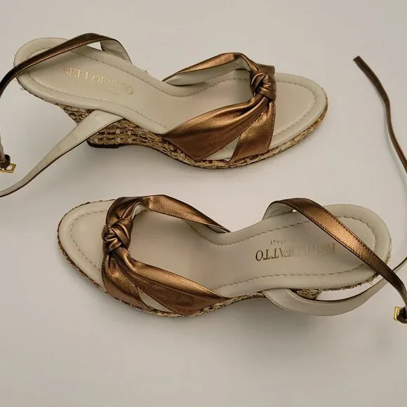 Slingback Wedge Sandals 9 Shoes Bellofatto Brown Bronze Copper Women's Heels - Picture 2 of 5
